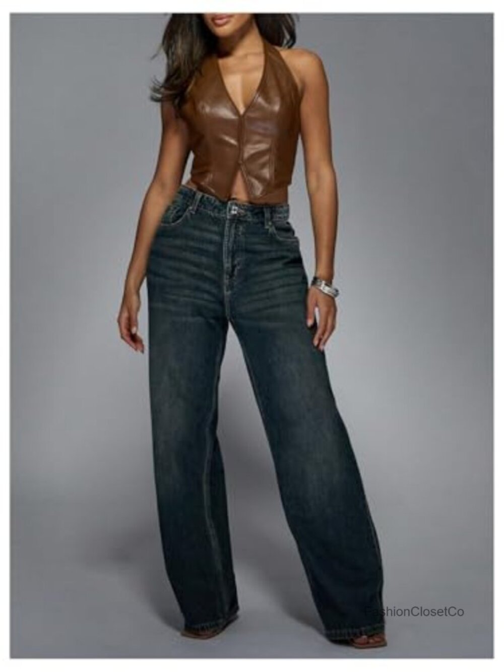 PU Leather Halter Tank Top Backless Asymmetrical Crop Party Festival - Picture 4 of 6